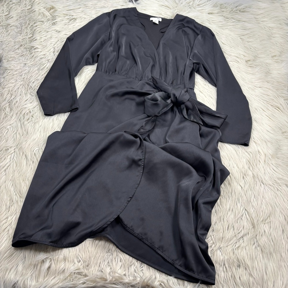 H&M Women's S Black Satin Long Sleeve Wrap Dress Vamp Goth Whimsigoth
